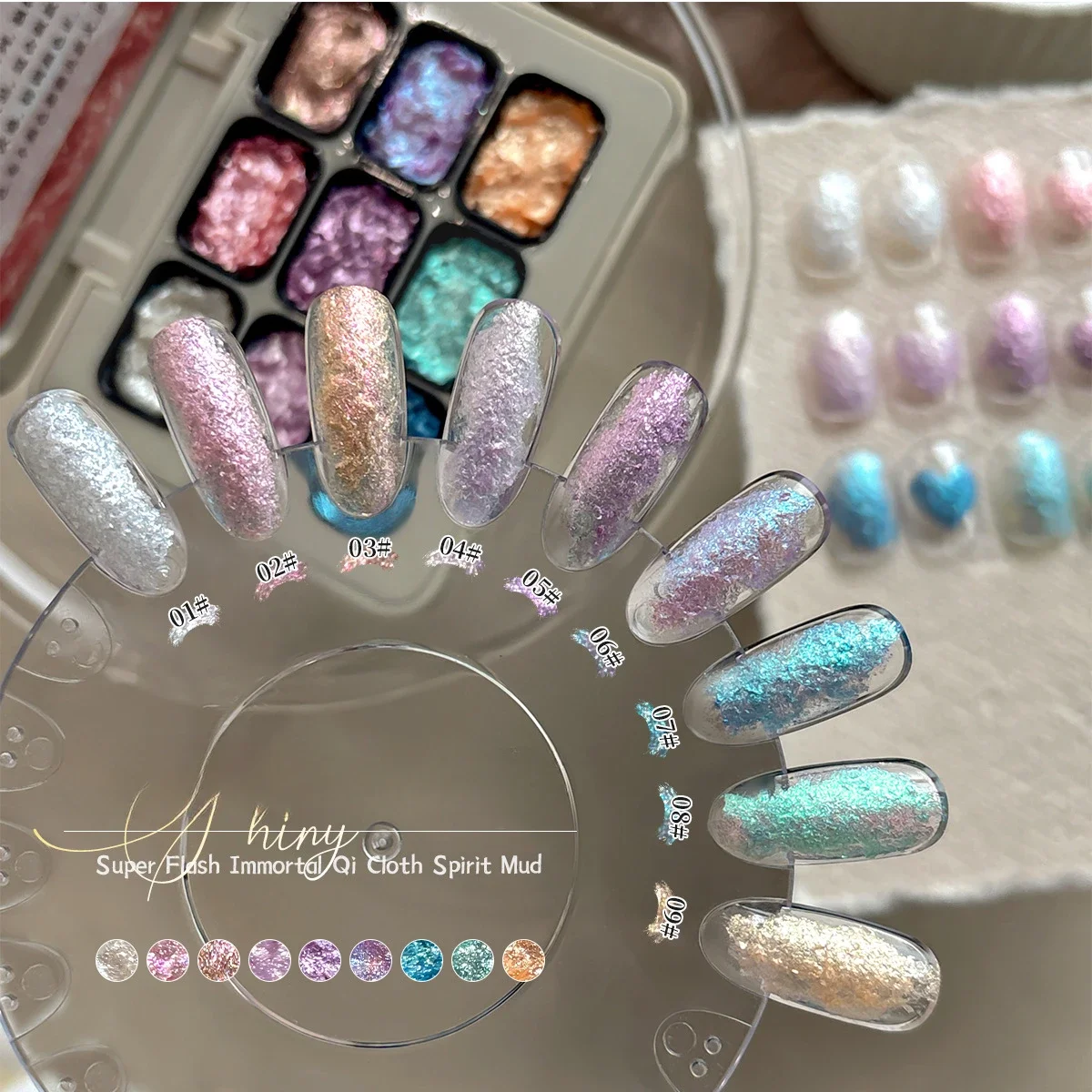 9 kolorów Nail Art Aurora Fairy Powder Cream Spring Summer For Professional Manicure Design Decorations Pigment Nail Texture Gel