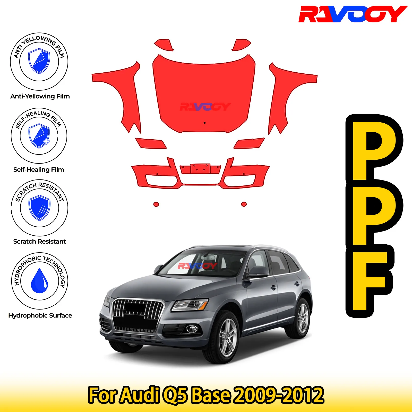 

For Audi Q5 Base 2009-2012 Glossy Matte Black Precut front PPF Kit Paint Protection Film