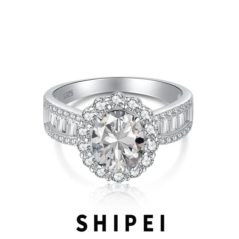 

SHIPEI Solid 925 Sterling Silver Oval Cut White Sapphire Gemstone Wedding Engagement Elegant Ring For Women Jewelry Wholesale