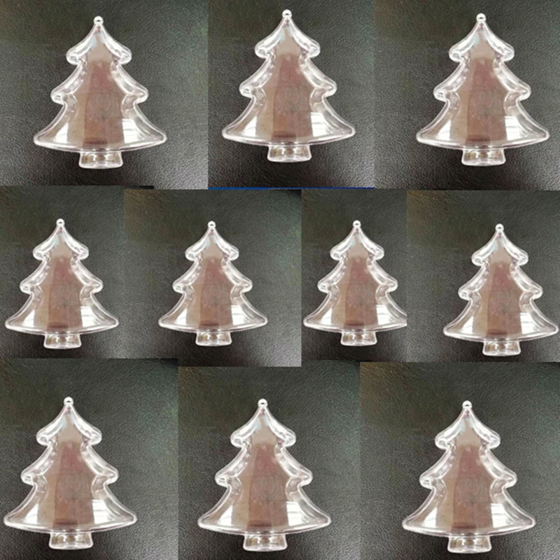 

10pcs of Christmas tree decoration hanging pine tree shape transparent openable ornaments, gift box, indoor outdoor oranments