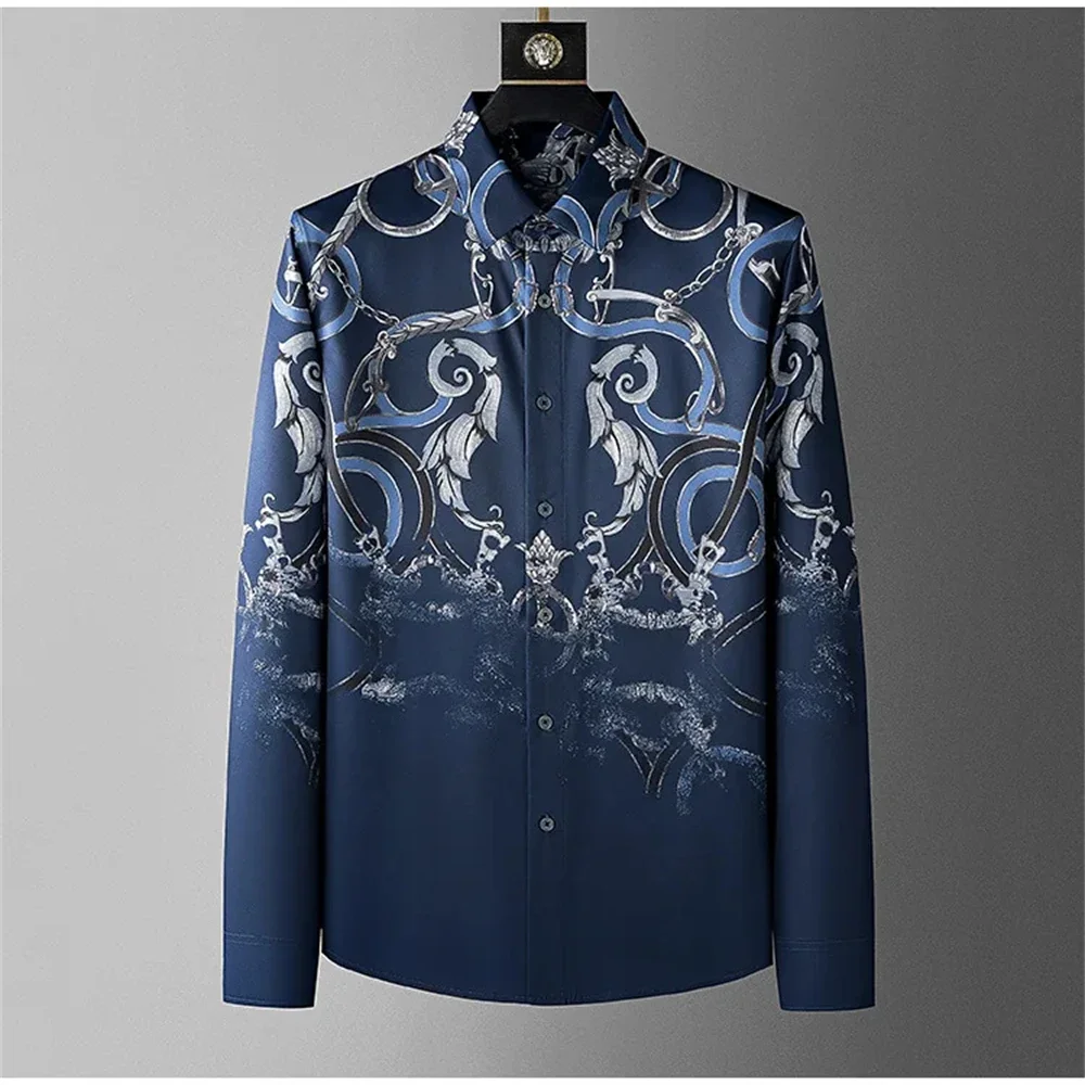 Luxury printed shirt men's long sleeved casual shirt, high-quality, fashionable, trendy, high-end plus size men's clothing, fast