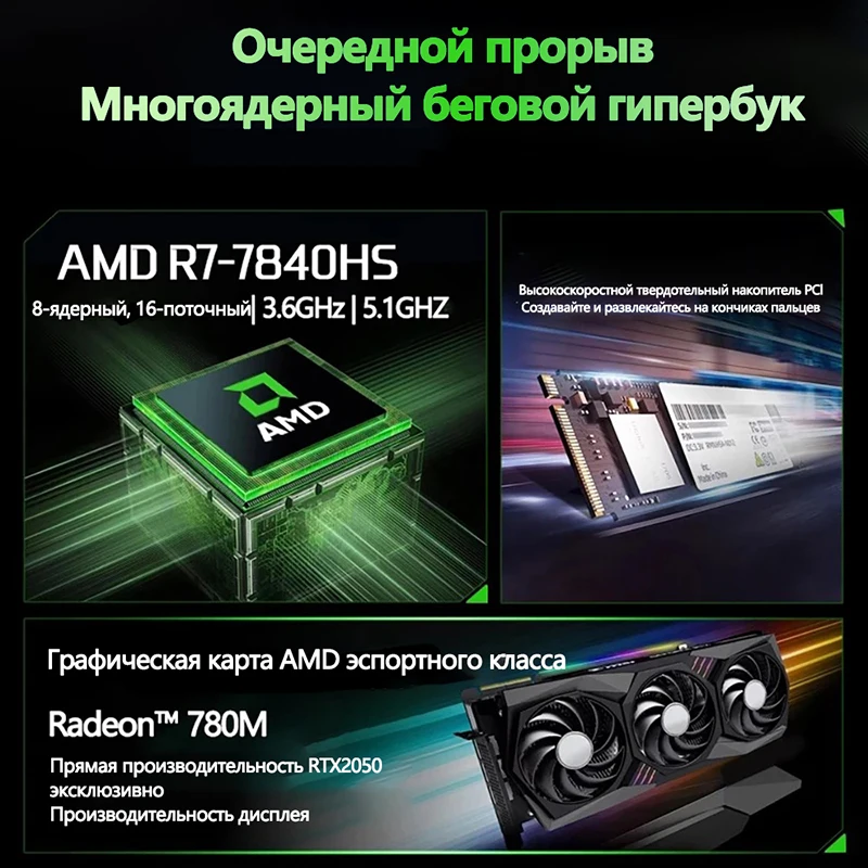 Игровой ноутбук 16 дюймов AMD R7-7840HS DDR5 Window11 32 Гб RAM 1 ТБ SSD Wifi6 HD камера 5,1 ГГц подсветка клавиатура портативный компьютер ПК