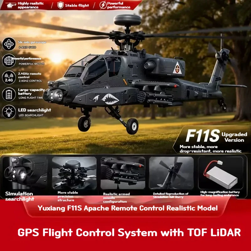 RHSKY F11S Apache Armed Remote Control Helicopter Gps 3D Inverted Flight Simulation Military Rc Drone For Adult Outdoor Hobby