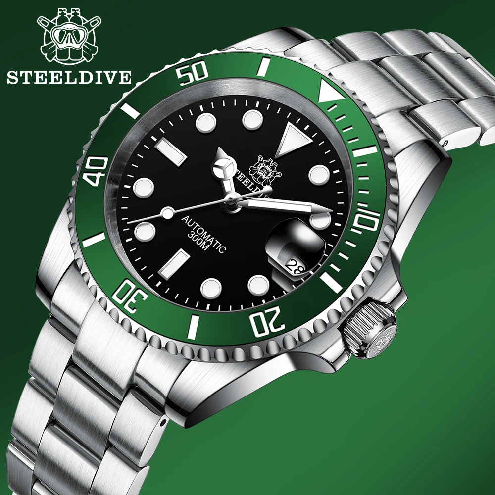 STEELDIVE SD1953 Black Dial Green Ceramic Bezel NH35 Automatic Watch 300M Waterproof Sapphire Glass Men Dive Watches