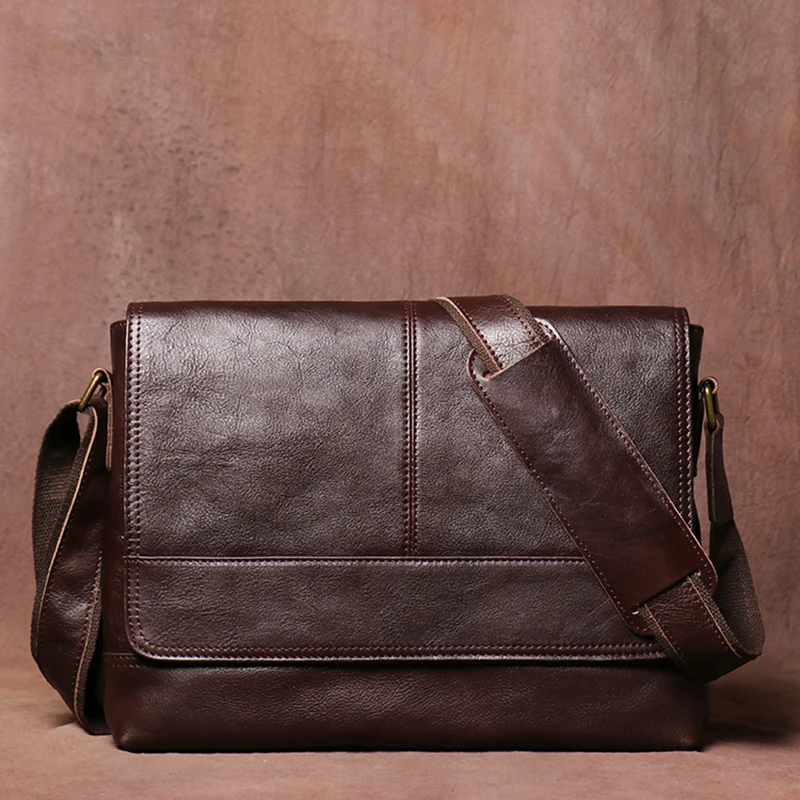 Men's Genuine Leather Shoulder Bag Vintage Casual A4 Cowhide Bag First Layer Cowhide Messenger Bag Handmade Satchel Bag