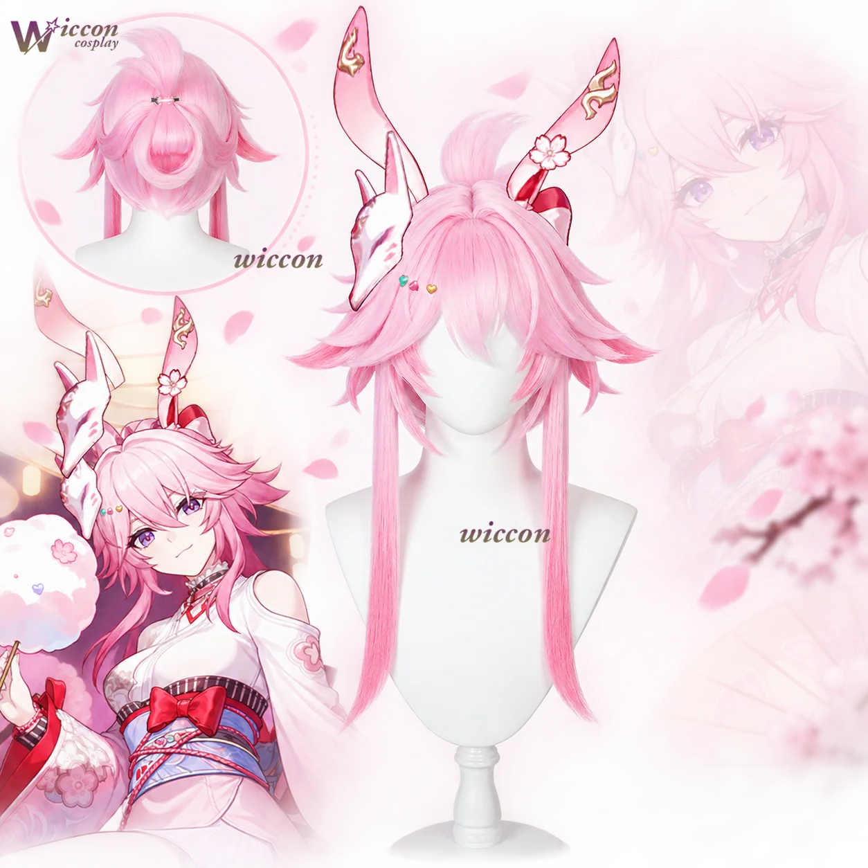 Cos C COS HSR Honkai Star Rail Evanescia Moon Awaiting Flowers Wig Pink Layered Long Hair Sakura Clip Heat Resistant Synthetic