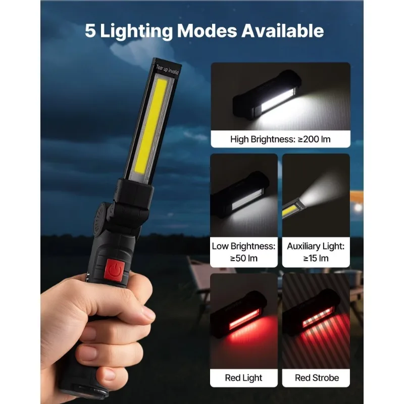 Rechargeable LED work light with magnetic base, 360 degree rotation, 5 lighting modes