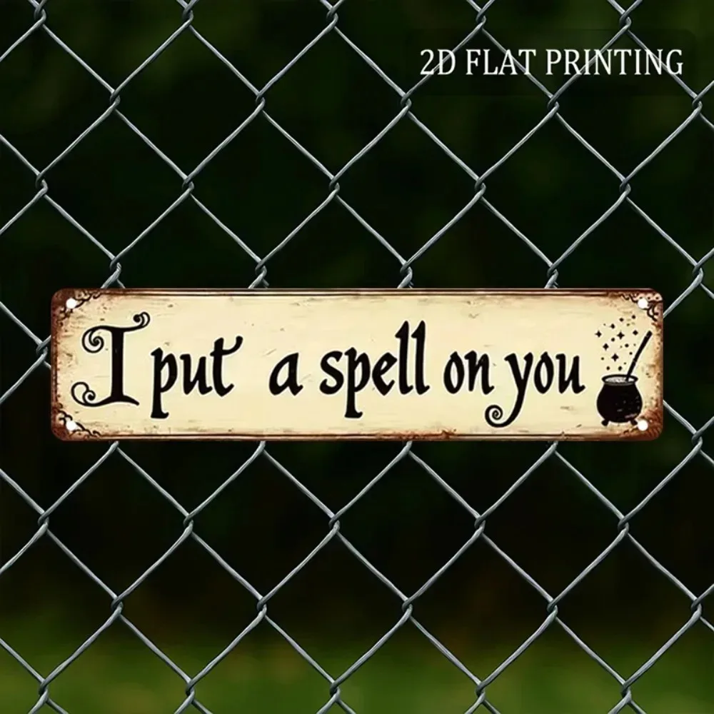 CIFbuy Personalized Customizable 2D Flat Metal Wall Plaque 4x16 Inch, Witchcraft Spell‑Theme Ornament for Halloween Party Home D