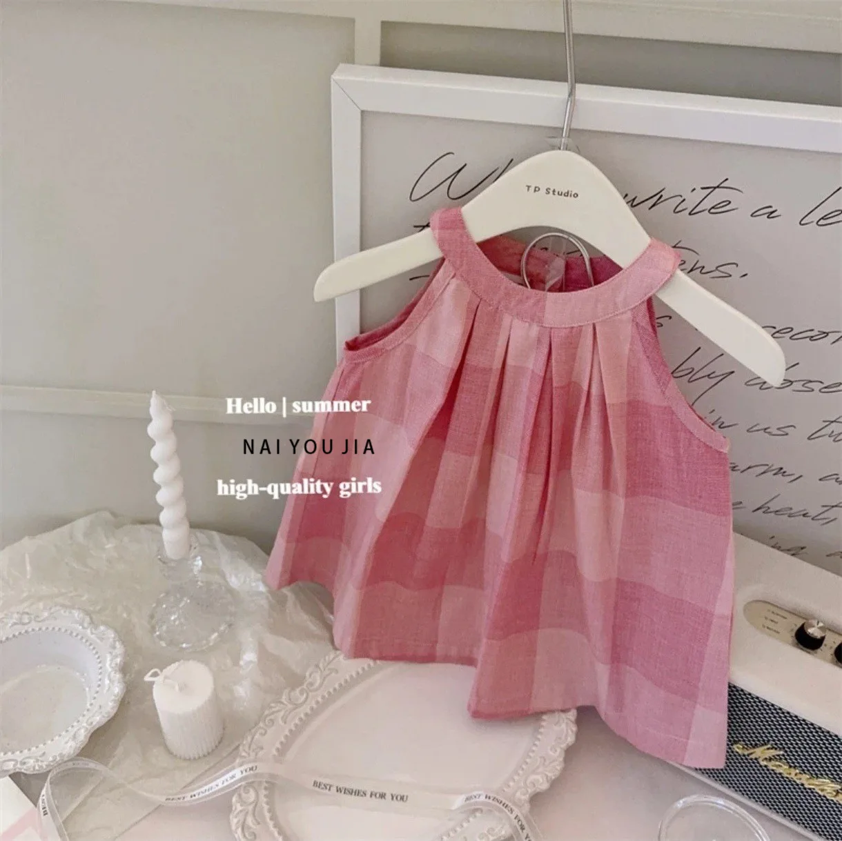 

Girls Cotton Dress 2024 New Summer Kids Pink Princess Dress Baby Slip Skirt Cute Little Girl Skirt Korean Sweet Style Clothes