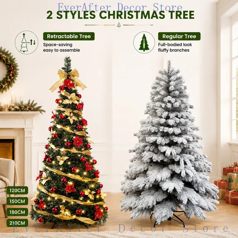 6ft Pre-Lit Pop Up Pencil Christmas Tree Collapsible PVC Fully Decorated with LED Lights Ornaments for Home Holiday Decor