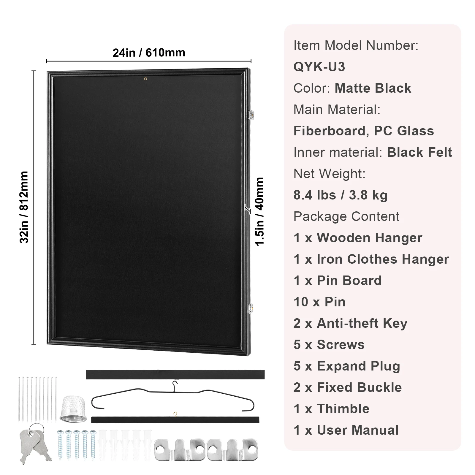 SucceBuy Jersey Display / Sportkaart Display Frame Case, Grote Afsluitbare Sport Shadow Box, 98% UV-bescherming PC-glas en hangers