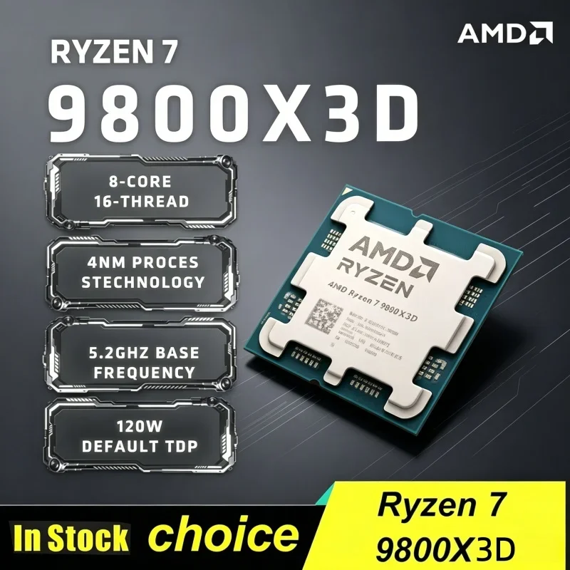 

Flagship Gaming AMD Desktop CPU Ryzen 7 9800X3D R7 9800X3D Up to 5.2GHz 8-Core 16-Thread 96MB Cache AM5 Without Package