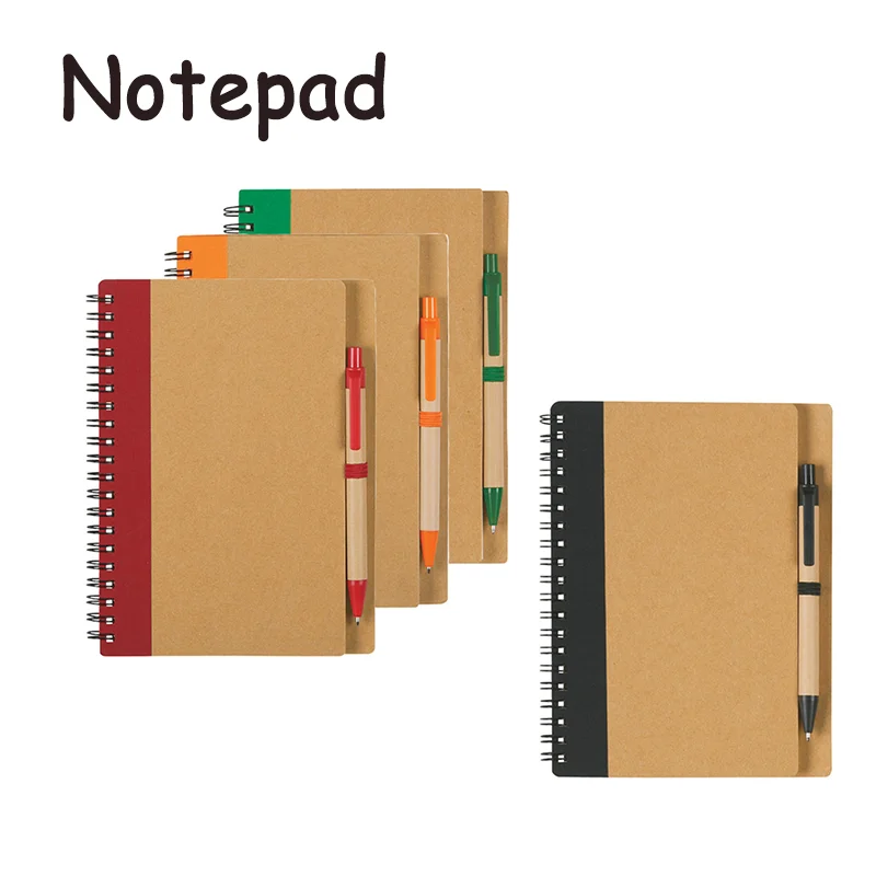 1-teiliges Spiral-Notizbuch mit Stift, brauner Kraftpapier-Einband, vielseitiges Notizbuch für Studien und Büros