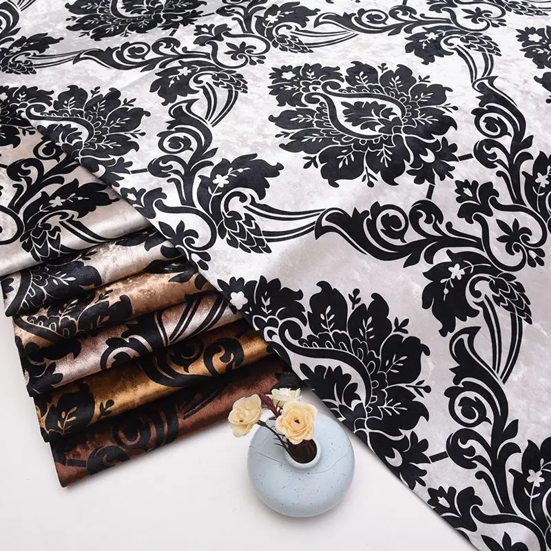 Thick Printed Velour Fabric By Meter for Pillowcases Tablecloth Sewing High Quality Luxury Golden Velvet Cloth Smooth Breathable