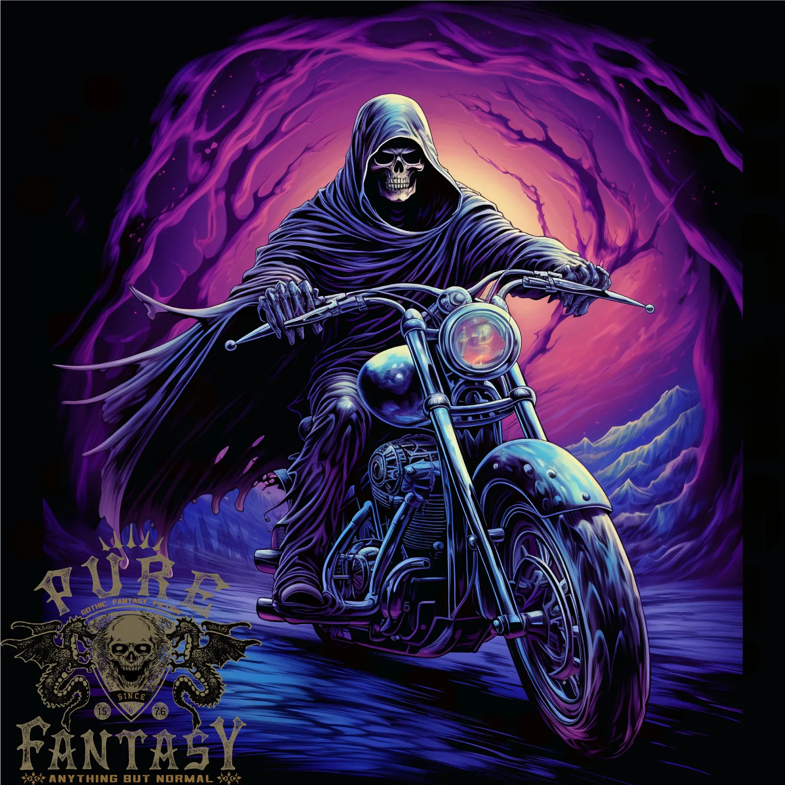 

Skull Biker Motorcycle Motorbike Grim Reaper 13 Mens T-Shirt 100% Cotton