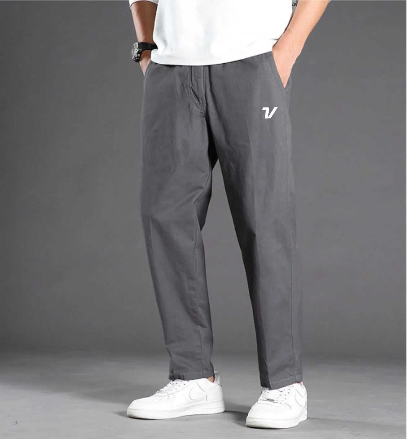Men's Cotton Length Casual Golf Pants Loose Straight Fit Business Trousers Summer Thin Breathable Business Daily Golf Wear