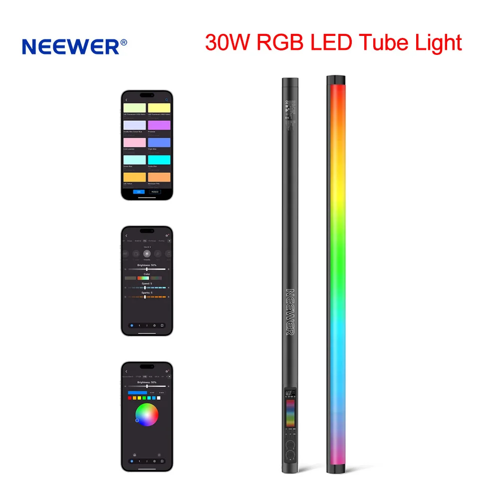 NEEWER TL90C Handheld LED Video Lighting Wand Stick Supports APP/2.4G/DMX Control 30W 2500K-10000K RGB LED Tube Light For Video