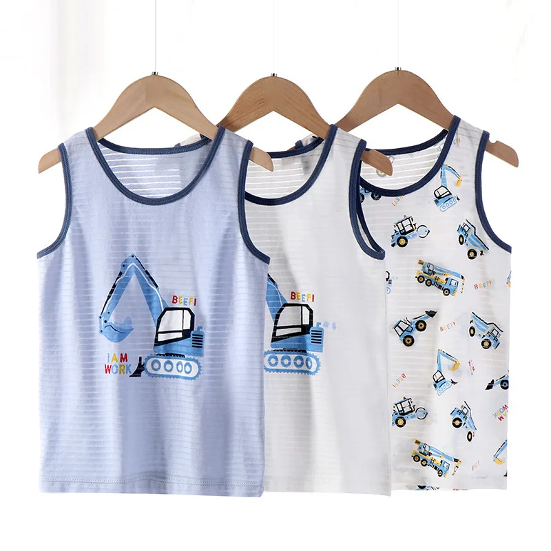 Boy Quality Cartoon Design Singlet Underwear Tank Teen Boy Undershirts Cotton Dino Pandas Tank Tops for Kids Size 3-10T 3Pcs/Lot