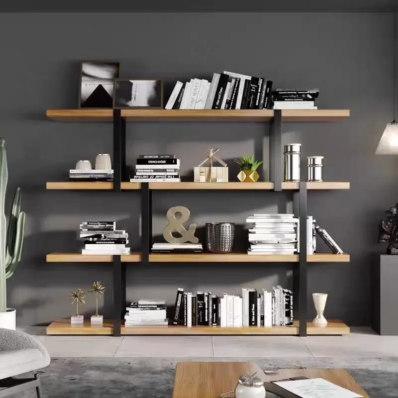 Living room partition solid wood bookshelf floor shelf wall multi-layer goods bookcase integrated against the wall light luxury