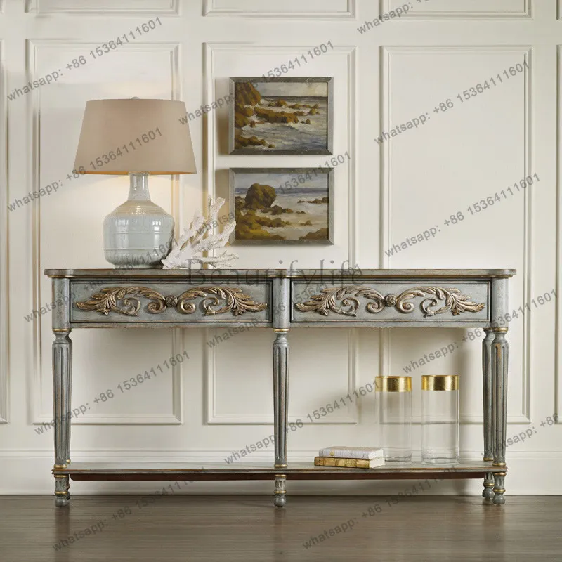 YJ American light luxury solid wood entrance table decorative cabinet French modern living room partition side cabinet