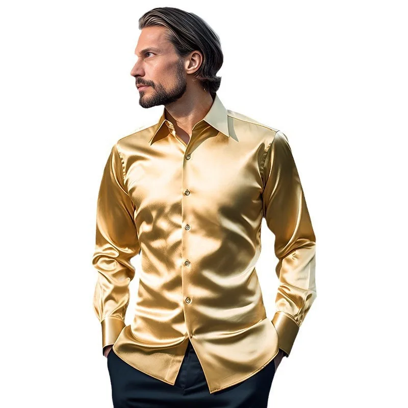 

Men Satin Nightclub Long Sleeve Shirt Casual Party Stylish Shirt Soft Touch Premium Silk Shirt Clubwear Evening Trendy Shirts