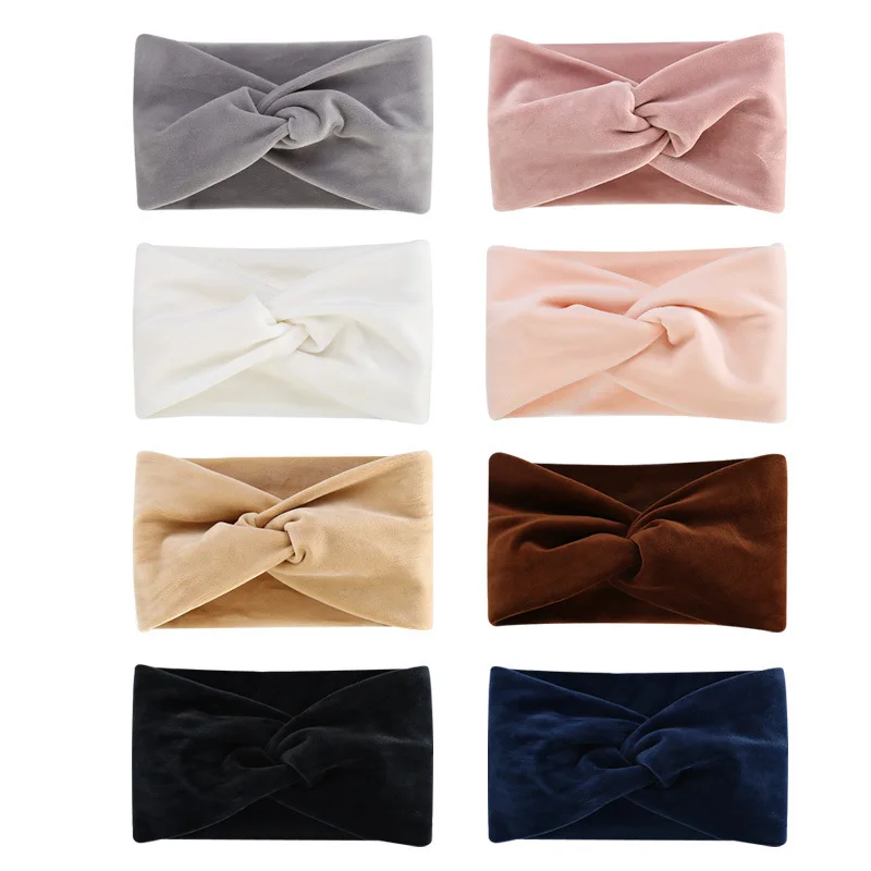 

Autumn Wide Headbands for Women Non Slip Soft Elastic Cross Hair Bands Solid Color Winter Girls Hair Accessories Turbans Bandage