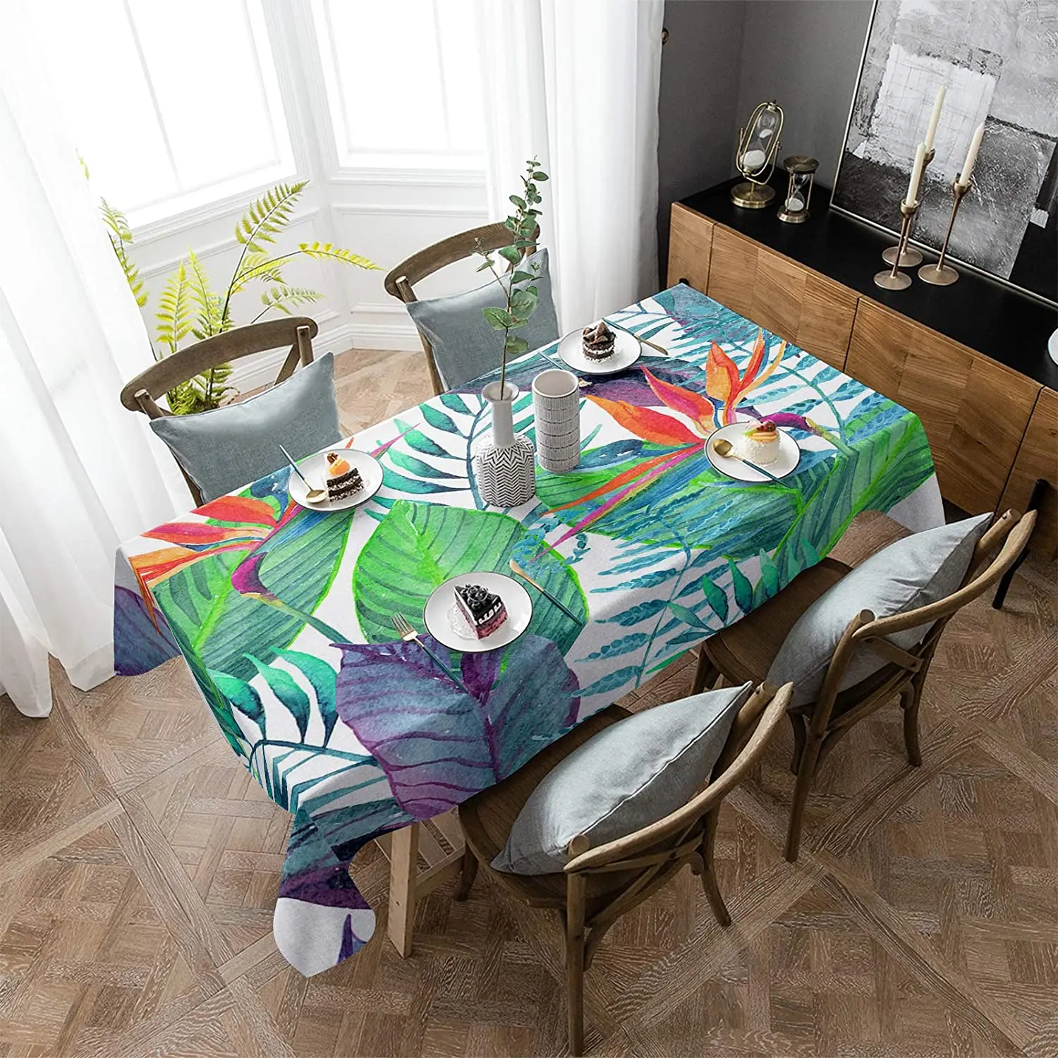 

Summer Watercolor Hawaiian Tropical Leaf Rectangle Tablecloth Wedding Party Decoration Waterproof Tablecloths Dining Table Decor