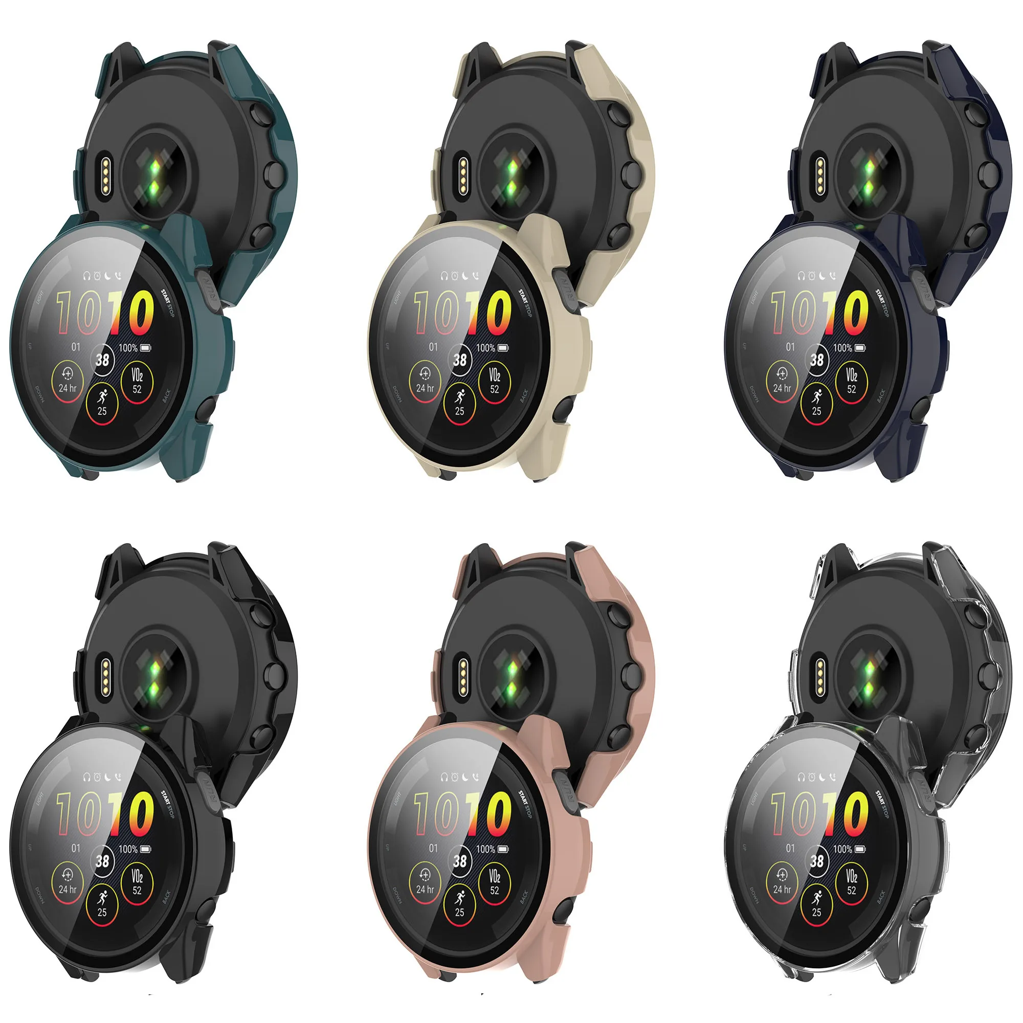 PC + funda protectora de vidrio para Garmin Forerunner 165/165 Music funda protectora de pantalla completa