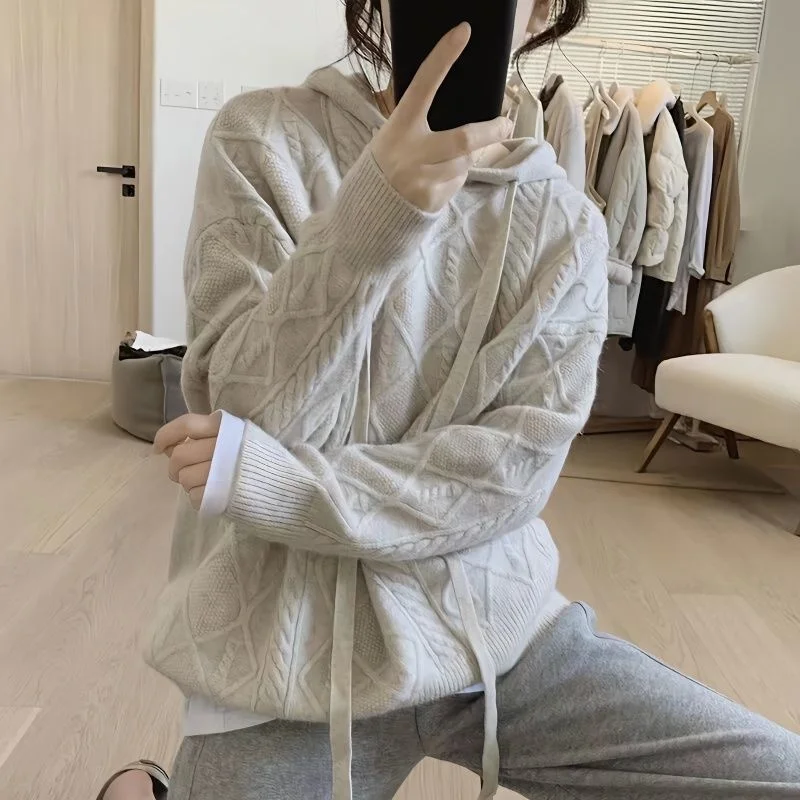 2023 Women Knitted Pullover Long Sleeve Oversized Sweater Tops Party Hooded Dresses Pull Femme New Hot Mujer T356