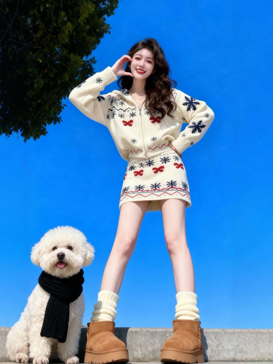 

Unique Small Size Knitted Hat Skirt Two-Piece Set Beautiful Whole OOTD Spring Faion Women's Comfortable Midweight Winter Ca...