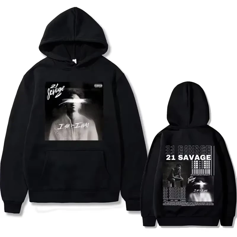 Rapper 21 Savage I Am I Was Music Album Graphics Hoodie Männer Hip Hop Vintage Übergroße Sweatshirts Männliche Fleece Hoodies Streetwear