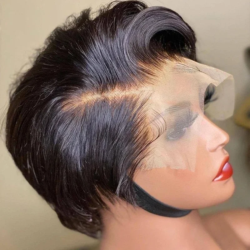 Short Bob Wig Human Hair Lace Wigs For Black Women Peruvian Straight Pixie Cut Wig Side Part Lace Wigs Pre Plucked Vingin Hair