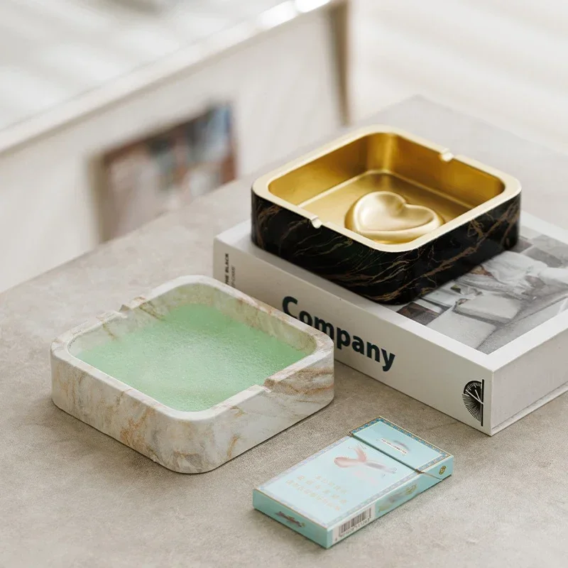

Creative Square Ceramic Cigar Ashtray Dust-proof Household Living Room Decoration Marble Ceramic Ashtray Home Decoration