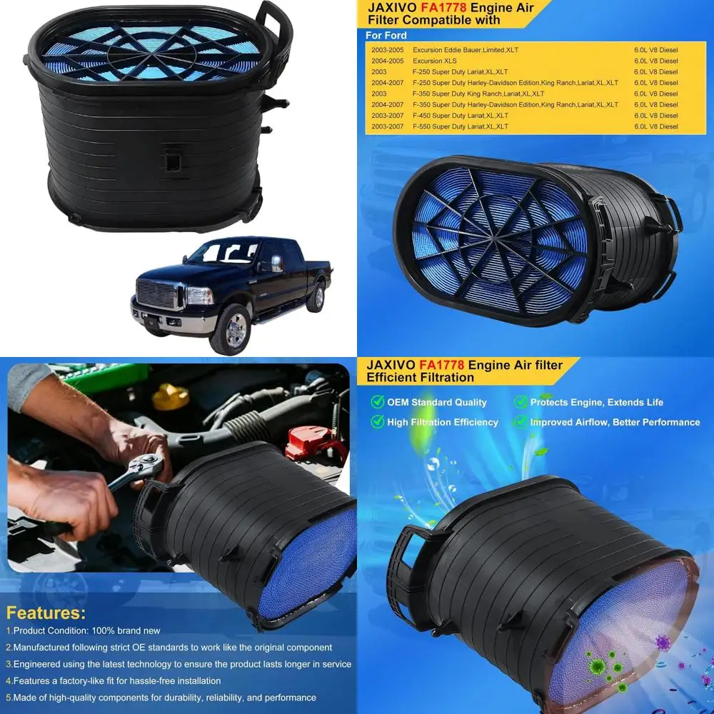 

Engine Air Filter for 2003-2007 Ford Super Duty 6.0L V8, Fits 250, 350, 450, 550 Models, Replaces 3C3U-9601-BC, 3C3Z-9601-BA, A1