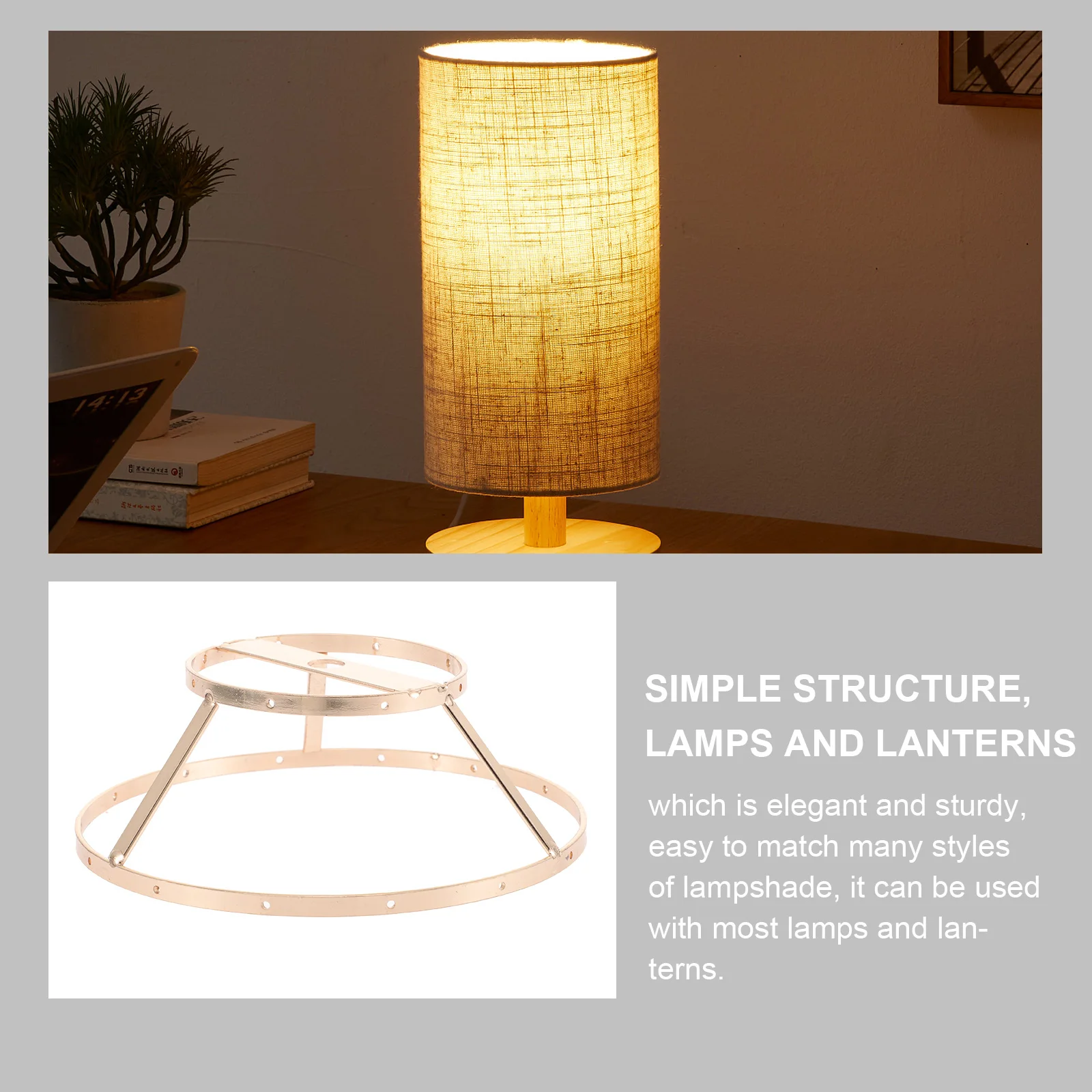 Marco de pantalla de lámpara DIY, estante de pantalla de Metal de 14 y 5cm, doble capa, conchas plateadas, marco de lámpara, lámpara de mesa, iluminación protectora