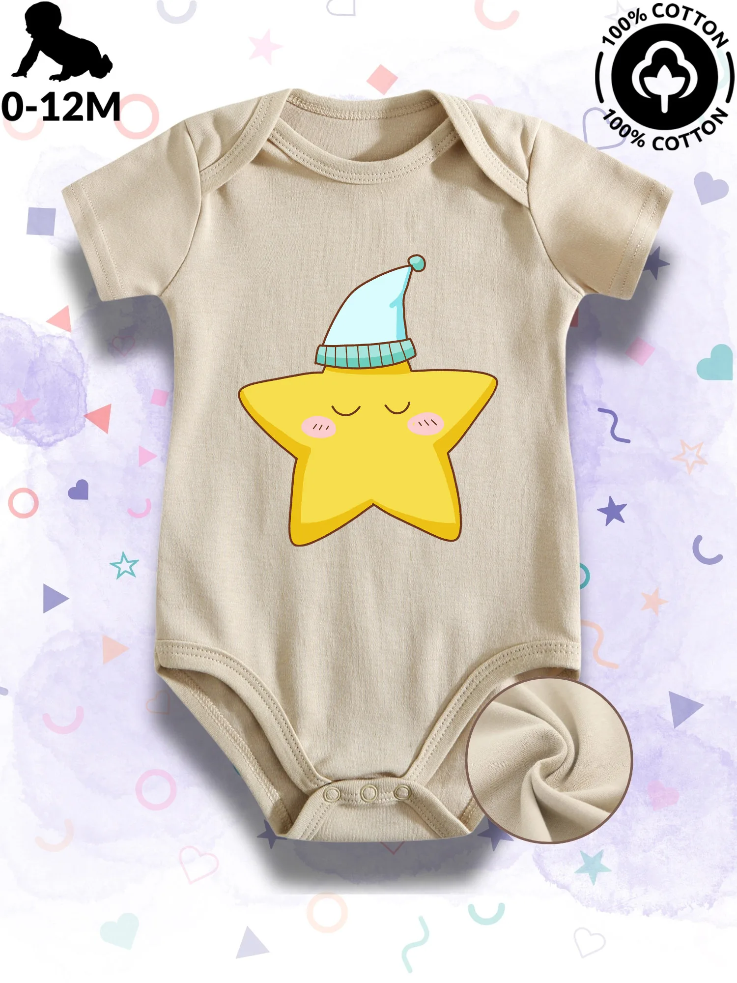

Sleeping Star Unisex Baby Bodysuit, 100% Cotton Soft Onesie, All-Season Wear Beige Crawling Suit 190GSM