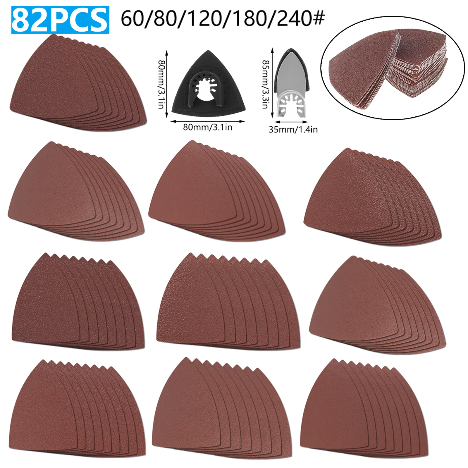 

82Pcs Sand Pad Assorted Set 60/80/120/180/240 Grits Sanding Sandpaper Pad Multi Tool Sanding Pads For Dremel Power Tools