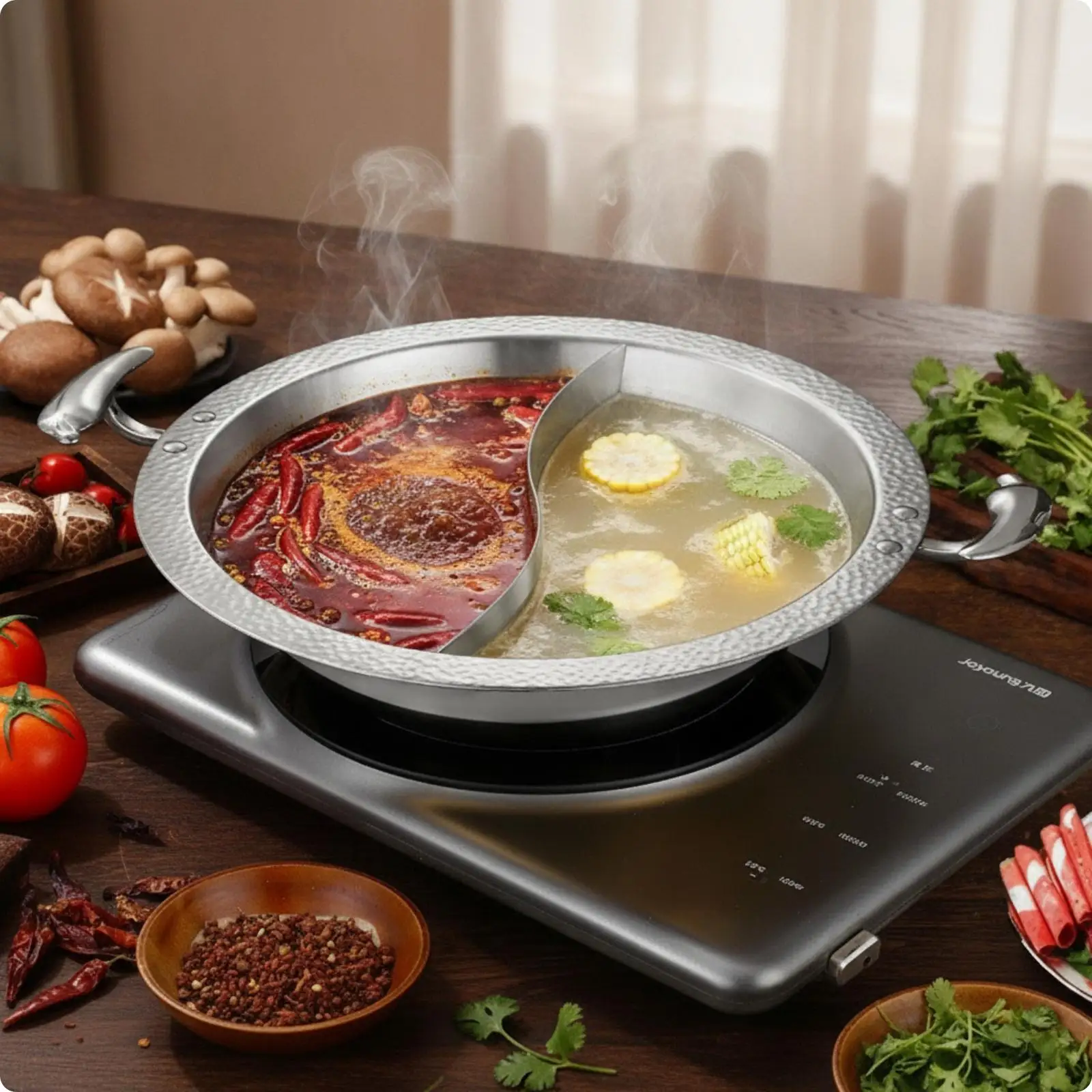 Dual Compartment Cookware Divided Broth Hot Pot 304 Stainless Steel Thick Bottom Cooking Pot for Home and Restaurant Use