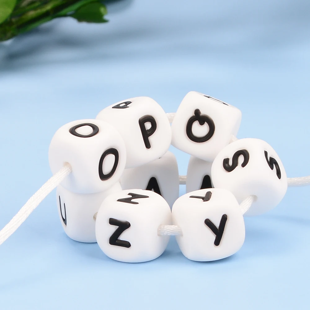 LOFCA 10 Stück 12 mm Silikon-Alphabet-Perlen, BPA-frei, Baby-Zahnen-Alphabet-Perlen, lebensmittelecht, Baby-Zahnen-Perlen, DIY-Armband, Halskette – Detail 15