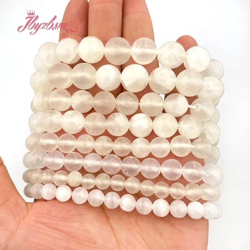 Natural Selenite Beads Round White Smooth Stone Loose DIY Strand 7inch/15inch For Necklace Bracelet Jewelry Making Free Shipping