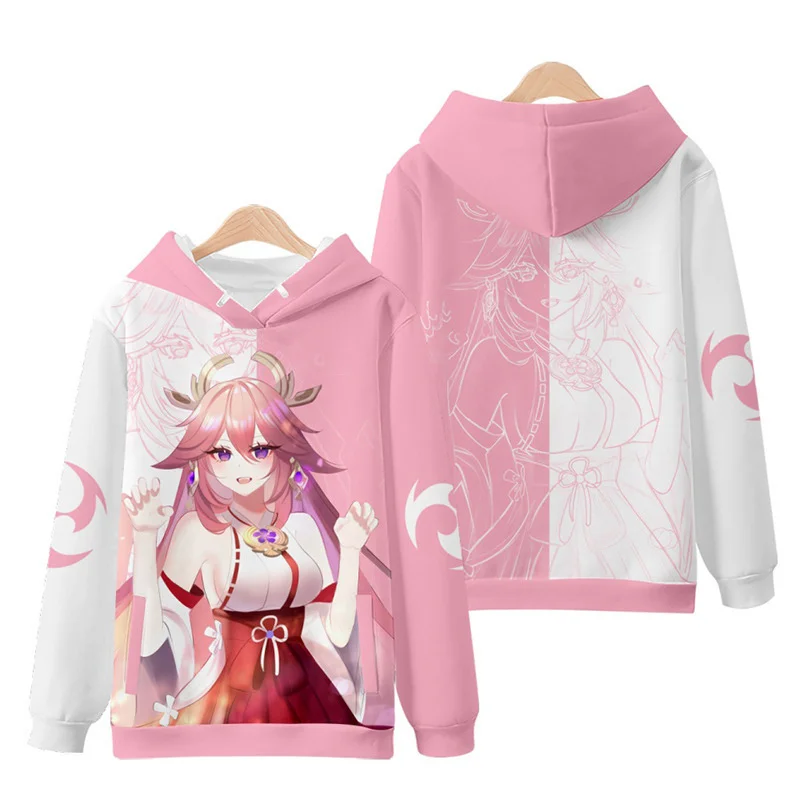 Genshin Impact Yae Miko Hoodie Harajuku Cartoon Fashion Kawaii Raiden Shogun Print Sweatshirt Hoodies Women Men Autumn Clothes