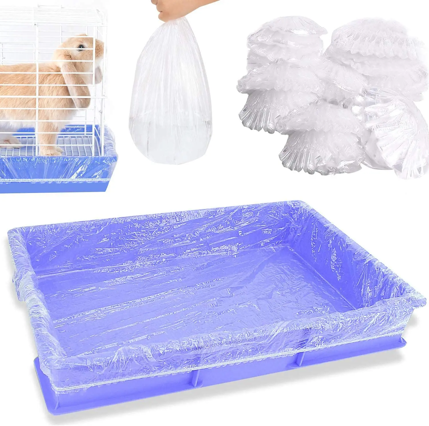 Rabbit Cage Liners Disposable Clear Plastic Bunny Cage Trash Bag Toilet Film for Bunny 50pcs Hamster Totoro Hedgehog and Sm