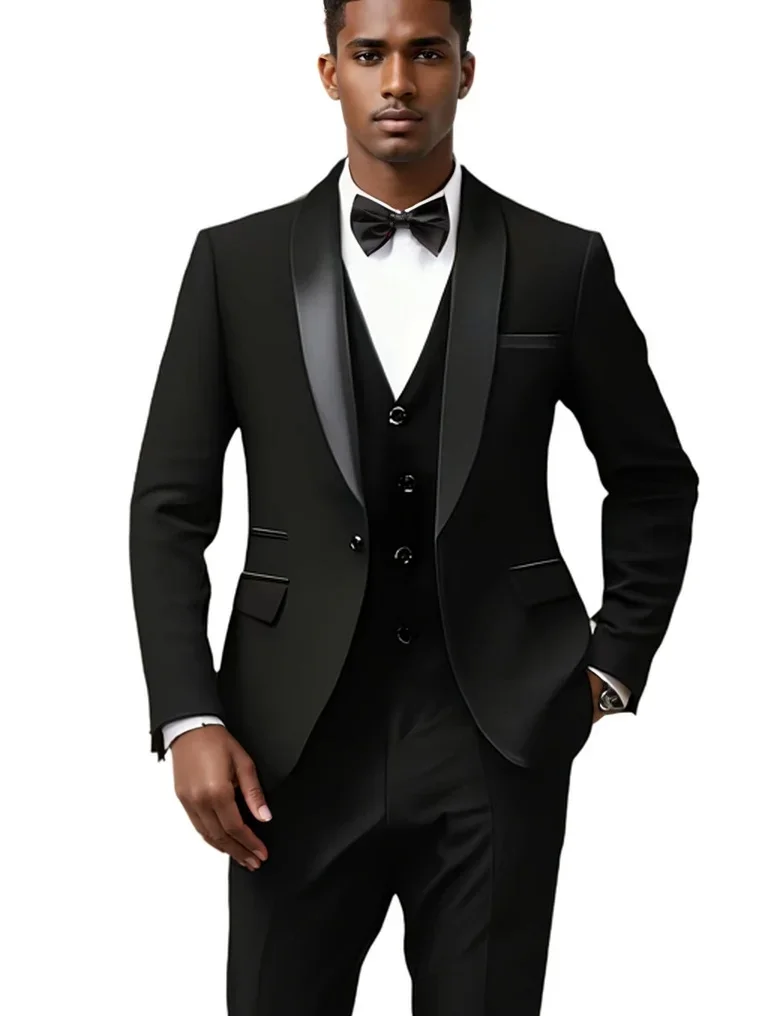 

Formal Slim Fit 3 Pieces Men Suits Elegant Groom Tuxedos Shawl Lapel Blazer Vest Pants Wedding Business Prom Male Men Clothing