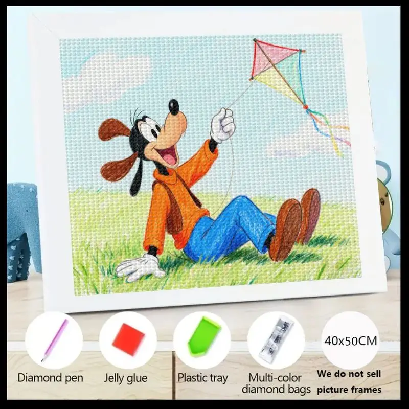 

1PC 5D DIY Full Drill Diamond Painting Kit, Cartoon Goofy Flying Kite Art Set, Fun Disney Character Crystal Rhinestone Gem Paint