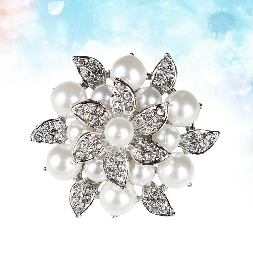 2 قطعة بروش الأزهار للأحذية الكريستال الأحذية الديكور حجر الراين أبازيم اللؤلؤ مقاطع مزدوجة ورقة زهرة تصميم الفضة #6