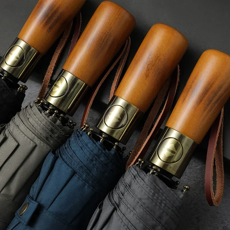 

Parachase Automatic Umbrella Rain Women Men 105cm Double Layer Windproof Umbrella Wood Handle 10 Ribs Golf Umbrellas Paraguas