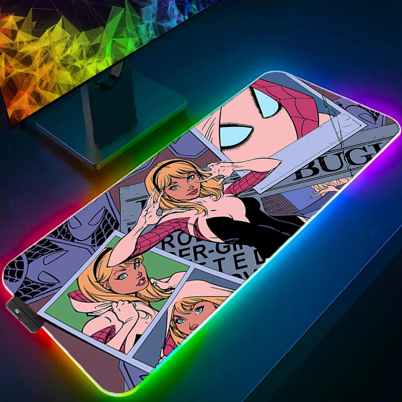 

RGB LED Mouse Pad Spider Gwen Pattern Locking Edge MousePad Computer Gaming Keyboardpad Rubber Mat Desk Gaming Cup Mat