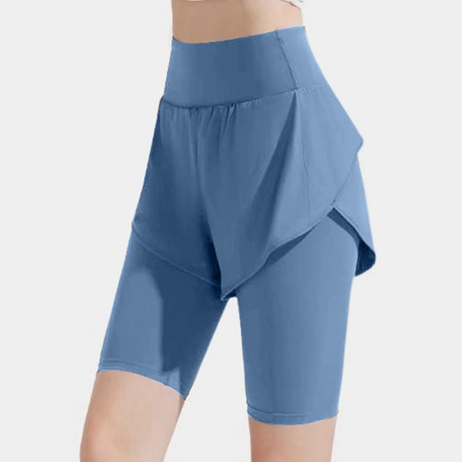 Pantalones de seguridad antideslizantes falsos para mujer, pantalones deportivos de Yoga de secado rápido, pantalones para correr, moda de cinco cuartos, Color sólido