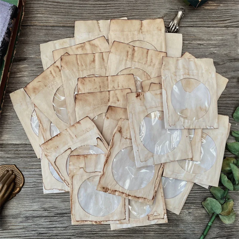5 Pieces Vintage Coffee Dyed Transparent Paper Bag Junk Journal Ephemera DIY Album Collage Bag Scrapbooking Material Paper Pack view 3