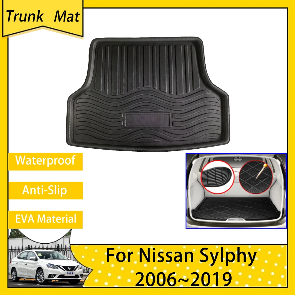 Car Trunk Mats for Nissan Sylphy G11 B17 2006~2019 Cargo Boot Tray Waterproof Protective Carpet Accessories 2008 2013 2014 2015